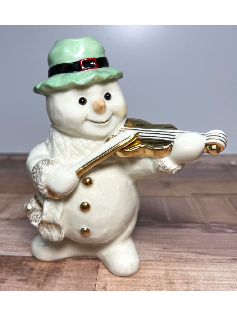 Mikasa Snowman Figurine Playing Violin Handcrafted Ceramic Collectible White/Gre